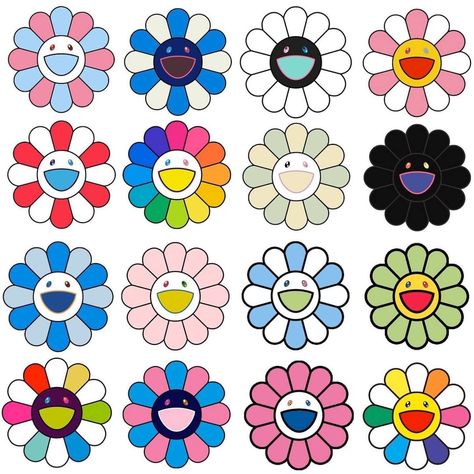 Drawing Ideas Cool, Takashi Murakami Art, Wall Drawing Ideas, Murakami Flower, Cracked Wallpaper, Kaws Wallpaper, Flower Cushion, Superflat, Flowers Colorful