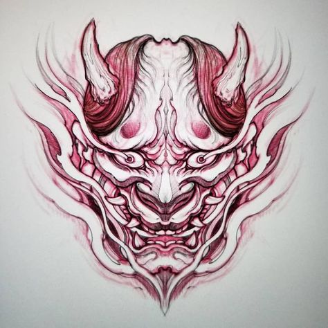 Hannya Maske, Japanese Mask Tattoo, Oni Mask Tattoo, Dragon Tattoo Sketch, Oni Tattoo, Hannya Mask Tattoo, Samurai Tattoo Design, Japan Tattoo Design, Mask Tattoo