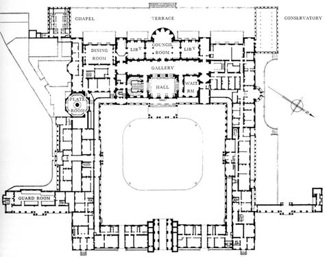 Buckingham palace                                                                                                                                                                                 More Buckingham Palace Floor Plan, Palace Floor Plan, Belgian House, Castle Floor Plan, Castle Plans, Buckingham Palace London, Palace Interior, Minecraft Plans, Architectural Floor Plans