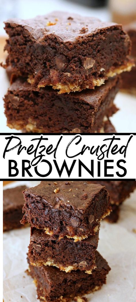 Pretzel Brownies, Salty Desserts, Pretzel Desserts, Cookies Cupcake, Pretzel Crust, Layer Bars, Chocolate Chip Brownies, Homemade Snickers, Dessert Simple