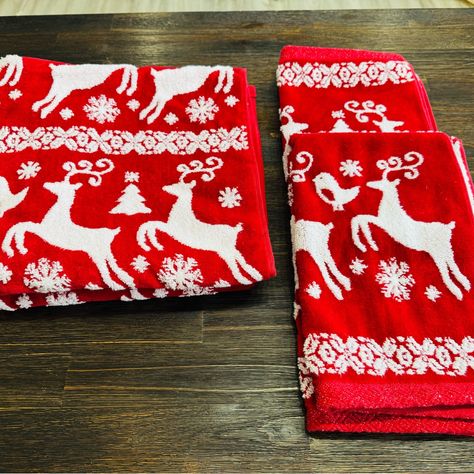 One Christmas Towel & Two Hand Towels, Never Used Only Displayed As Decoration. Christmas Towels, First Christmas, Hand Towels, Two Hands, Towels, Red White, Red And White, Christmas, Red