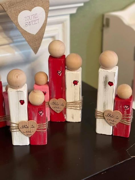 Diy Wood Valentines Decor, Valentine Crafts For Senior Citizens, Diy Wood Family People, Angel Wood Crafts, Valentines Adult Crafts, Valentine's Day Wood Crafts, Valentines Day Wood Crafts, Modern Valentines Decor, Valentine’s Day Crafts