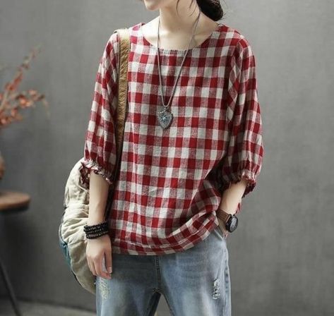 Plaid Clothes, Short Kurti Designs, Cotton Short Tops, Cotton Tops Designs, Inspirational Clothing, Frill Shorts, Cotton Tunic Tops, Cotton Shirts Women, Fashion Tops Blouse