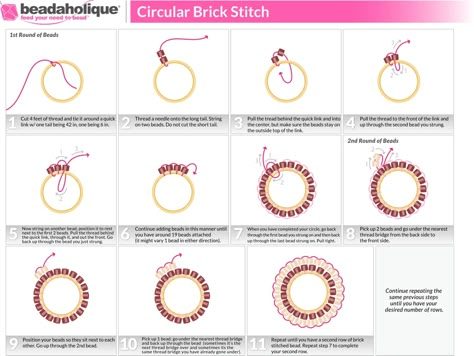 Brick Stitch Hoop Earrings Tutorial, Bead Bracelets Tutorial, Beaded Hoop Earrings Tutorial, Circular Brick Stitch, Beading Earrings, Seed Bead Jewelry Patterns, Bracelets Tutorial, Bead Weaving Tutorials, Beadwork Designs