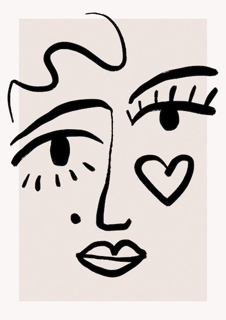 Vector ink line art drawing - feminine f... | Premium Vector #Freepik #vector Abstract Faces Drawing, Minimal Face Drawing, Abstract Face Art Drawings, Lino Print Portrait, Line Drawing Easy, Cubism Face, Abstract Lips, Woman Face Drawing, Doodle Logo