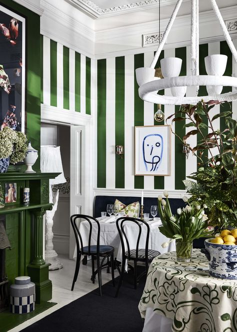 South Yarra’s buzziest French bistro is back – and Entrecôte is better than ever, thanks to a bold new facelift. Photographed by Lillie Thomson and Ricky Sam. Brahman Perera, Parisian Cafe, Striped Walls, French Toile, Vogue Living, French Bistro, Restaurant Interior Design, Old World Charm, Bay Window