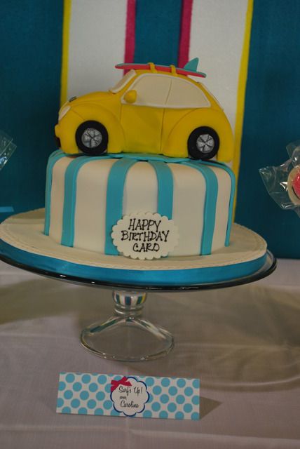 Great surf VW cake! Vw Cake, Beach Birthday Party Ideas, Surf Cake, Dunks High, Beach Birthday Party, Classic Wedding Cake, Bags Cheap, Incredible Edibles, Rustic Cake