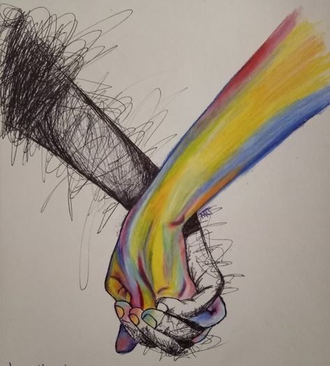 Hands Drawing Color, Meaningful Drawing Ideas Colorful, Hand Drawing Colored Pencil, Colorful Hands Art, Hand Touching Art, Hands Drawing Colored Pencil, Color Pencil Abstract Drawing, Celebration Of Colour Art Gcse, Drawing Prismacolor