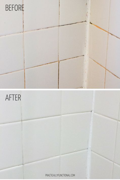 Need to clean grout in your bathroom or kitchen? This is the absolute BEST homemade grout cleaner; just baking soda and bleach! Shower Tile Cleaner, Clean Bathroom Grout, Homemade Grout Cleaner, Cleaning Bathroom Tiles, Diy Tile Shower, Shower Grout, Bathroom Grout, Clean Grout, Cleaning Ceramic Tiles