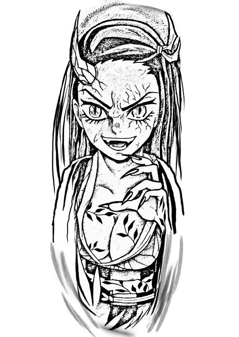 Nezuko Tattoo Stencil, Demon Slayer Nezuko Tattoo, Nezuko Tattoo Design, Anime Tattoo Stencil, Slayer Tattoo, African Tattoo, One Piece Tattoos, Drawing Stencils, Anime Tattoo