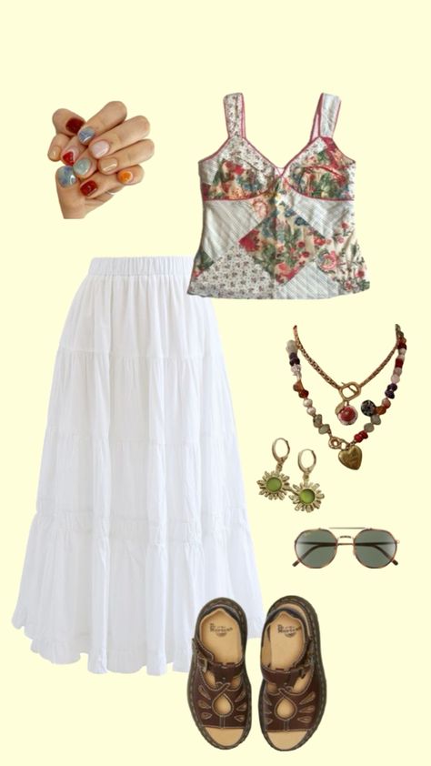 Grandma Clothes Aesthetic, Banana Outfit, Clothes Aesthetic Summer, Summer Outfits Skirts, Granola Summer Outfits, Granola Summer, Grandma Clothes, Outfits Skirts, Mood Clothes