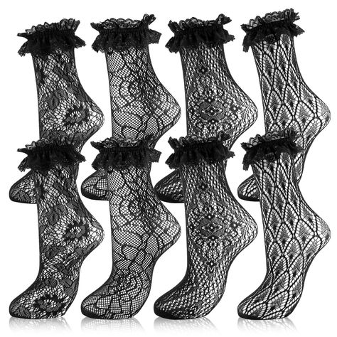 PRICES MAY VARY. Black Lace Anklet Socks Size: Our lacy ankle socks for girls women are one size, which fits most US women and teen girls. Good elasticity brings you enjoyable wearing experiences for the whole day,you also can stretch them to reach the length you need. Premium Quality Women Ruffle Socks:Ankle socks with lace are made of cotton and lace. soft, comfortable, stretchy and breathable.Once you put these on your feet you won't want to take them off. Retro Lace Socks Features: The elast Black Lace Socks, Lace Trim Socks, Socks Ruffle, Socks With Lace, Ankle High Socks, Lace Ankle Socks, Loose Socks, Ruffle Socks, Frilly Socks