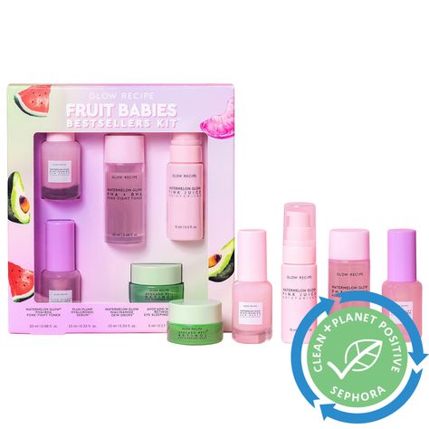 Fruit Babies Bestsellers Kit - Glow Recipe | Sephora Glow Recipe Fruit Babies, Sephora Shopping, Glowing Skin Routine, Christmas Gifts 2022, Face Care Products, Dior Addict Lip Glow, Sephora Favorites, Wishlist 2022, Sephora Skin Care