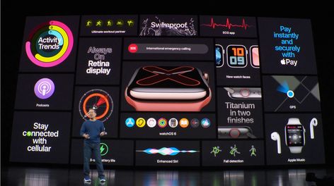 What we can learn about great presentation design from Apple’s September 2019 Keynote | by Adrienne Stiles | Medium Apple Presentation, Event Infographic, Apple Event, Apple Watch Features, Keynote Design, Infographic Inspiration, Minimalistic Interior, Apple Watch 3, Apple Watch Series 5