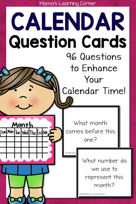 Calendar Question Cards Calendar Questions, Homeschool Preschool Printables, Morning Calendar, Learning Corner, Calendar Math, Calendar Time, Math Questions, Math Time, Homeschool Printables