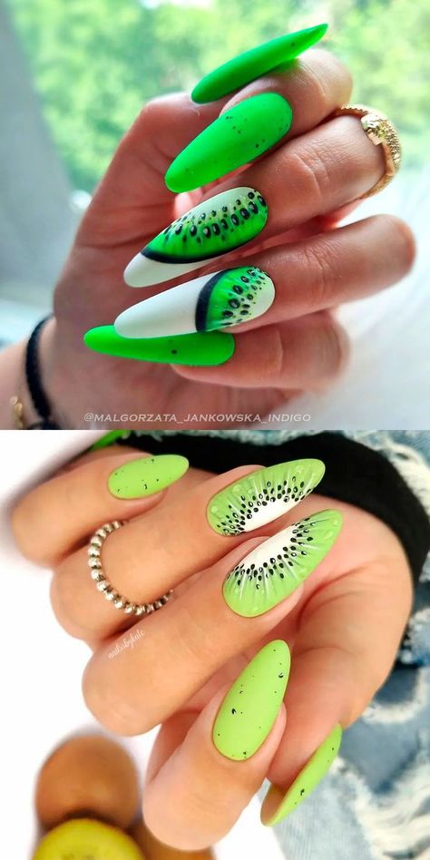 Kiwi Nails, Fruit Nail Designs, Fruit Nails, Fruit Nail Art, Kiwi Fruit, Best Fruits, Beauty Make Up, Kiwi, Nail Inspo