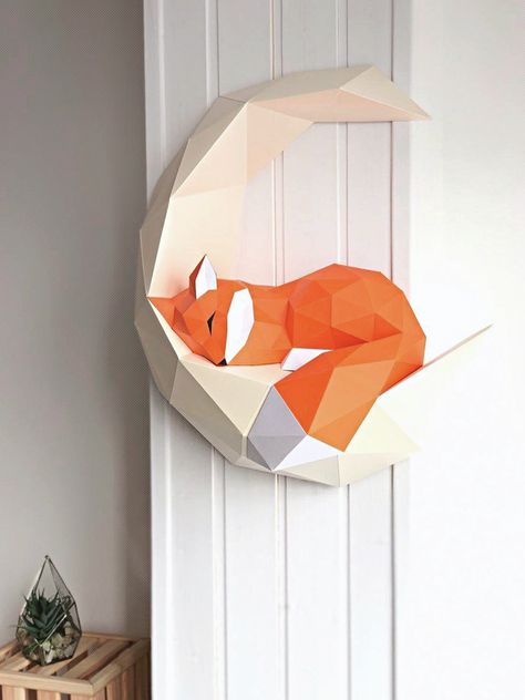 Papercraft Fox on the moon, Papercraft 3D Fox Decor, 3D Papercraft PDF, Paper craft, Low poly, 3D Paper Sculpture, Gift Baby Shower, Bumagid 3 D Paper Crafts, Printer Paper Crafts, 3d Paper Crafts Templates Free Printable, Free 3d Papercraft Templates, Moon Paper Craft, Paper Crafts Animals, Paper Craft Templates Printable, Fox Room Decor, Fox Paper Craft