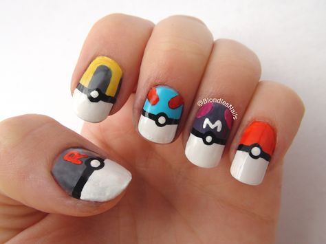 Pokemon Ball, Pokemon Birthday Party, Nail Pictures, Pokemon Party, Pokemon Birthday, Nails For Kids, Glam Nails, Valentines Nails, Pokemon Go