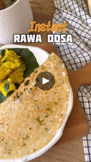 328K views · 416 reactions | 🫓PERFECT INSTANT RAWA DOSA
✅ No grinding ✅ no soaking ✅ no fermenting ! 

SAVE IT to make the most perfect recipe 🫶🏼

All you need is - 
🍥1/2 cup rawa (Sooji / Semolina)
🍚1/2 cup rice flour
🌾1/4 cup whole wheat flour (Chapati Flour)
💦2 & 1/2 cups water (+ 1/4 cup if the batter is still not watery enough) 
🍶1 1/2 tbsp dahi / yoghurt
🫛1 green chilli, chopped
🧅1/2 onion, fine chopped (Optional) 
🥓1/2 tsp jeera
▪️1/2 tsp crush / cracked black pepper
🍀2 & 3 tbsp chopped coriander
🫚1/2 tsp grated ginger
Salt
🥥1 tbsp grated coconut (optional) 
🛢️1/2 tsp oil for each dosa 

This will make about 10 to 12 8-inch Dosas

🫶🏼Be exact with the measurements & proportion of the rawa, rice flour & whole wheat flour. You can keep any cup as the constant & take it Sooji Breakfast Recipes, Rawa Dosa Recipes, Dosa Recipe, Grated Coconut, Green Chilli, Chapati, Whole Wheat Flour, Breakfast Recipe, Rice Flour