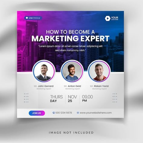 Business digital marketing square social... | Premium Vector #Freepik #vector #live-post #live-session #speaker-poster #session Speaker Session Poster, Live Session Poster Design, Webinar Graphic Design, Speaker Social Media Post, Speakers Poster Design, Speaker Poster Design, Event Social Media Post, Business Poster Design, Speaker Poster