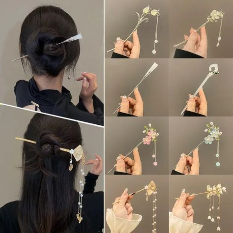 5.08MYR |Chinese National Flower|chinese Flower Hair Stick Pin - Aluminium Alloy Ancient Style Tassel For Women Chinese Hair Stick, Asian Hair Pin, Ancient Chinese Hairstyles, Hair Clips Aesthetic, Hair Chopsticks, Chopstick Hair, Hairpin Accessories, Handmade Hairpin, Hair Brooch