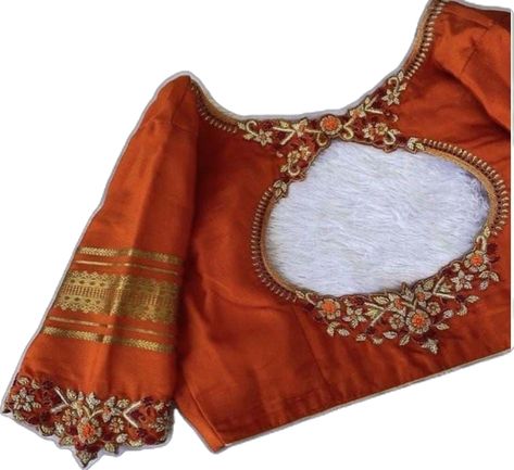 Simple Neck Works For Blouses, Blouse Back Neck Designs For Silk Sarees, All Over Maggam Work Designs, Orange Blouse Maggam Work Designs, Simple Maggam Works, Orange Blouse Designs, Simple Work Blouse Designs, Simple Embroidery Designs Blouse, Simple Maggam Work Designs