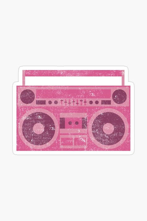 Music lovers can enjoy this pink, distressed or grunge sticker of a boombox or radio. This design can be found on a number of items including clothing, bags, prints and cases. Click the link to view the product. #music #retro #musiclover #boombox Marvel Journal, Radio Sticker, Pink Heart Emoji, Pink Record, Pink Music, Gem Art, Heart Emoji, Music Stickers, Gems Art