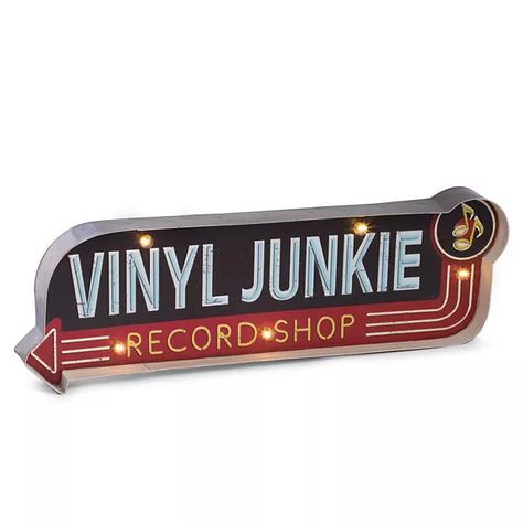 Bey-Berk Vinyl Junkie LED Sign Music Studio Room, Classic Rock And Roll, Lead Metal, Marquee Sign, Retro Sign, Record Shop, Rock Decor, Novelty Lighting, Food Storage Containers Organization