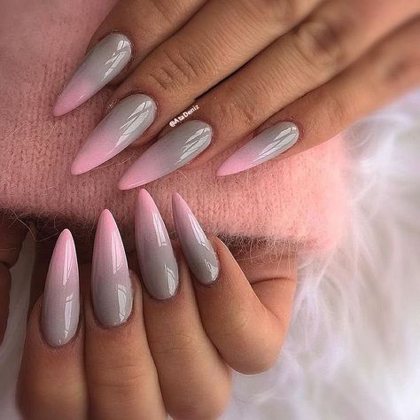 Greynails Ideas, Grey Nail Ideas, Pink And Grey Nails, Pink Grey Nails, Pointy Nail Designs, Grey Nail, Grey Nails, Grey Nail Designs, Sunflower Nails