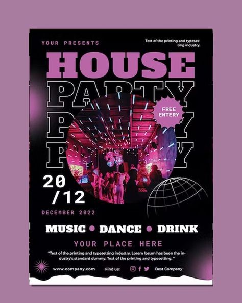 House Party Flyer Template PSD Bday Flyer Design, Rave Invitations, House Party Poster Design, Party Posters Design, Party Poster Design Ideas, House Party Flyer Design, Party Poster Ideas, House Party Poster, Event Flyer Ideas