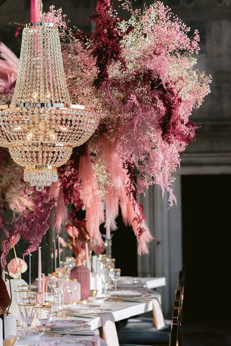 Pink | Browse Wedding & Party Ideas | 100 Layer Cake Pink Glam Decor, Magenta Wedding Cake, Avant Garde Wedding Decor, Barbiecore Wedding, All Pink Wedding, Dark Pink Wedding, Barbie Wedding Theme, Pink Glam Wedding, Pink Wedding Decor