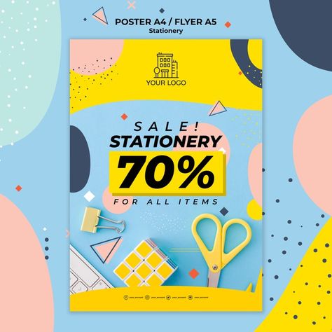 Stationery sales poster print template | Free Psd #Freepik #freepsd #flyer #poster #business #abstract Book Sale Poster Design, Book Sale Poster, Sales Poster, Stationery Aesthetic, Poster Business, Stationary Branding, Poster Idea, Math Tutorials, 광고 디자인