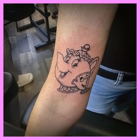 Mrs Potts and Chip 🖤🩷 . . By @chelseaburtontattoos . . . . . . . . . . #tattoo #disneytattoo #mrspottsandchip #mrspottsandchiptattoo Chip And Mrs Potts Tattoo, Mrs Potts Tattoo, Mrs Potts And Chip Tattoo, Pit Tattoo, Chip And Mrs Potts, Chip Tattoo, Mrs Potts And Chip, Mrs Potts, Disney Tattoos