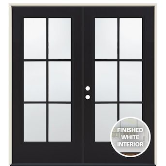 JELD-WEN S-2500 72-in x 80-in Low-e Grilles Between The Glass Black Steel French Right-Hand Inswing Double Patio Door in the Patio Doors department at Lowes.com Black French Doors Kitchen, Steel French Doors Patio Exterior, Back French Doors, Black Exterior French Doors, Black Metal French Doors, Exterior French Doors Patio, French Doors Exterior Entrance, Back Patio Doors, Black French Doors Interior