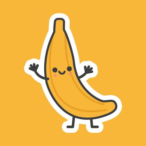 Cute banana cartoon vector icon illustra... | Premium Vector #Freepik #vector #logo #hand #cartoon #illustrator Banana Svg Free, Banana Cute Drawing, Banana Illustration Cute, Banana Cartoon Drawing, Banana Cartoon Cute, Banana Animals, Banana Icon, Banana Character, Banana Vector