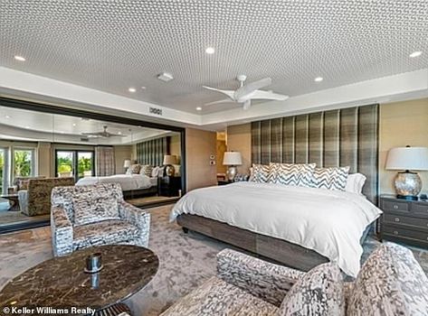 Fresh air: One of the six bedrooms has French doors opening up to the terrace... Khloe Kardashian Bedroom, Kardashian Bedroom, Khloe And Lamar, Khloe Kardashian House, Lamar Odom, French Doors Exterior, Dream Mansion, Stucco Walls, Contemporary Style Homes