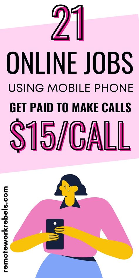 21 online jobs using mobile phone hiring today. Check these companies that pay you to make calls from your phone full-time or as a part-time side hustle. If you love to chat, this guide shows you how to talk to people and get paid. Make money from home calling people, receiving calls and reviewing calls. Online Jobs Using Mobile Phone, Make Money From Phone, Make Money On Your Phone, Make Money From Your Phone, Typing Jobs From Home, Apps On Your Phone, Best Money Making Apps, Making Money Teens, Unique Jobs