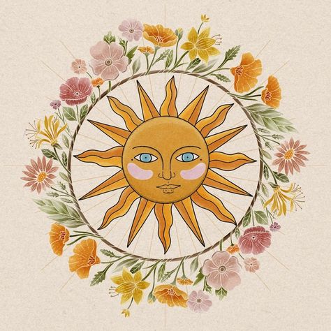 Summer Solstice Background, Summer Solstice Drawing, Soltice Aesthetic, Spring Solstice Aesthetic, Summer Solstice Wallpaper, Summer Solstice Illustration, Litha Illustration, Beltane Illustration, Spring Solstice Celebration