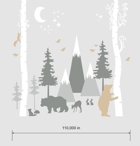 Forest Baby Rooms, Nature Room Decor, Birch Tree Wall Decal, Pine Tree Wall, Baby Room Decals, Forest Wall Decals, Baby Wall Decals, Nature Room, Forest Mural