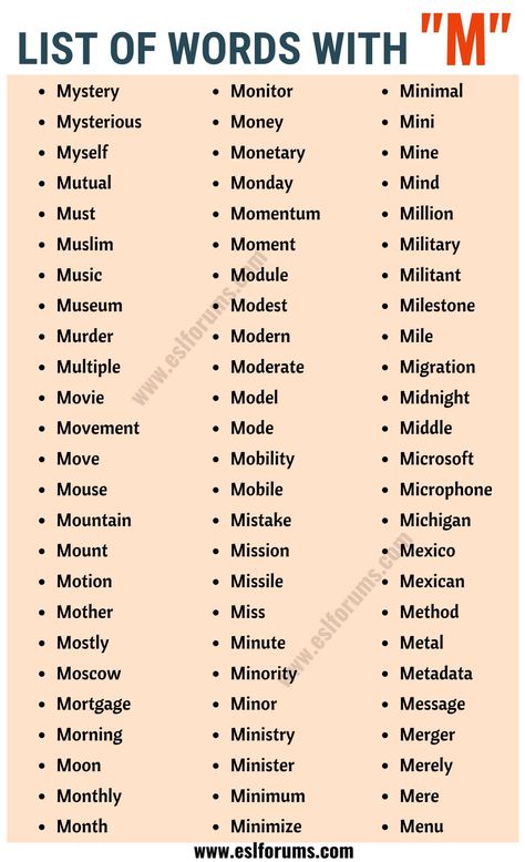 Words that Start with M | List of 150 Words Starting with M in English M Words, Words To Describe People, Scrabble Words, List Of Words, Good Vocabulary Words, Good Vocabulary, English Writing Skills, Words To Use, Christmas Words