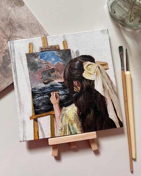 Dm to order your customised side pfp painting My entry for the Grandink Grand Giveaway💛 . This artist is bringing the stormy seas to life on her @grandinkofficial easel, and it’s a beautiful thing! With her golden brown hair and floral dress, she’s a ray of sunshine amidst the dark waves. And that lemon yellow bow? 🌼🎀A sweet touch of color. @grandinkofficial premium quality and durability make it the perfect partner for creatives like her. Let’s celebrate her artistic journey and the amazi... Pfp Painting, Huge Canvas Painting Ideas, Cultural Drawing, Side Pfp, Drawing Group, Horse Archery, Dark Waves, Stormy Ocean, Anime Canvas Painting