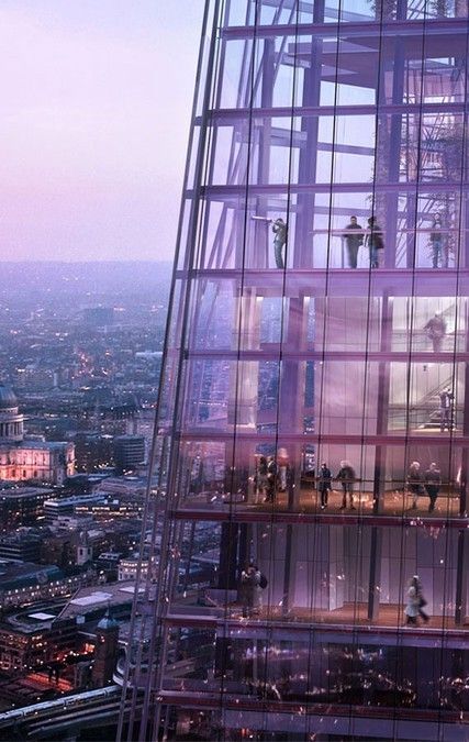 The viewing floors of the Shard, London UK. Panoramic views of London are experienced from this building nearly 310m tall. The Shard London, Shangri La Hotel, Skyscraper Architecture, Renzo Piano, The Shard, Famous Architects, London Places, London Today, Unique Experiences