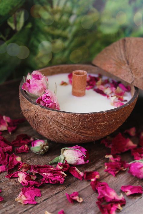 Coconut Candles Diy, Diy Coconut Candle, Shell Fountain, Coconut Shell Candle, Coconut Candles, Coconut Aesthetic, Magic Candles, Candle Designs, Folk Crafts