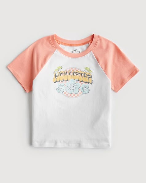 Women's Print Graphic Baby Tee | Women's Tops | HollisterCo.com Preppy Tops, Preppy Shirt, Graphic Baby Tee, Stretch Cotton Fabric, Baby Graphic Tees, Preppy Clothes, Preppy Stuff, Casual Preppy Outfits, Birthday Wish List