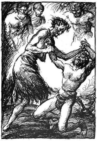 [...] No one was at the gate to open the door. But Thor and his companions managed to get in through the big keyhole. There they found out a hall where the Giants were feasting. In the middle of the Giants was Utgard-Loki (Loki of Utgard) who was the King of Utgard. They realized the Gods and started to insult them with their small size. Grendel's Mother, Norse Myth, Legends And Myths, Old Norse, Viking History, Viking Warrior, Viking Age, Norse Mythology, Art Practice