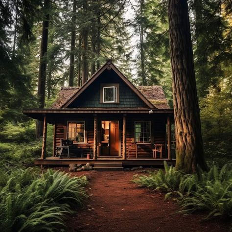 Small Wood Cabin Exterior, Hidden Cottage In The Woods, Log Cabin Vibes, Small House In Nature, Small House In Forest, Cottage In The Woods Aesthetic, Woodsy Cottage, Houses In The Woods, House In Woods