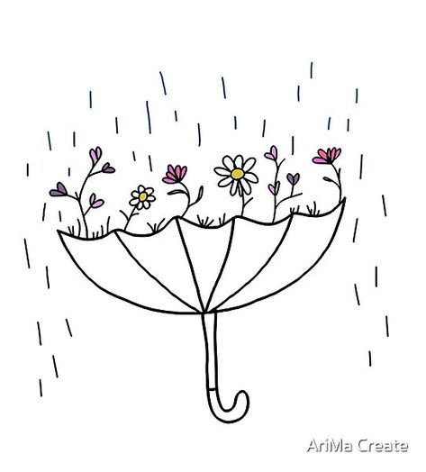 Umbrella Design Drawing, Tattoo That Symbolizes Growth, Upside Down Umbrella Tattoo, Umbrella Flower Tattoo, Rain Will Make The Flowers Grow Tattoo, Growing Up Tattoo, Growth Doodle, Symbols For Growth, Flower Growth Tattoo