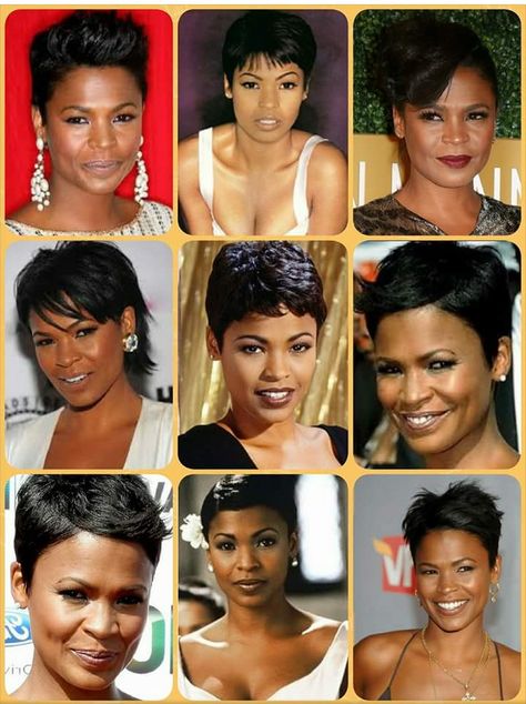 Nia Long Nia Long Pixie Cut, Nia Long 90s Short Hair, Nia Long Short Hair 90s Pixie Cuts, Nia Long 90s, Nia Long Hair, Nia Long Short Hair, Bob Pixie Cut, Short Curly Pixie, Longer Pixie Haircut