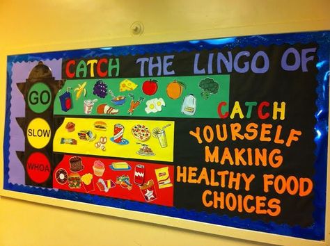 Grocery Store Bulletin Board Ideas, Food Theme Classroom, Healthy Food Bulletin Board, Lunchroom Bulletin Boards Cafeterias, Theme Middle School, School Cafeteria Decorations, Cafeteria Bulletin Boards, Nutrition Bulletin Boards, Nurse Bulletin Board