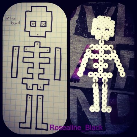 What To Make When Bored Diy Things To Do, Perler Beads Skeleton, Hama Beads Necklace, Skeleton Perler Bead Patterns, Skeleton Pixel Art, Perleplader Ideas, Perler Bead Necklace, Melt Beads Patterns, Hamma Beads Ideas